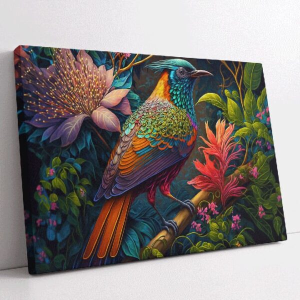 "Fantasy Paradise Bird with Floral Canvas Art" - Image 7