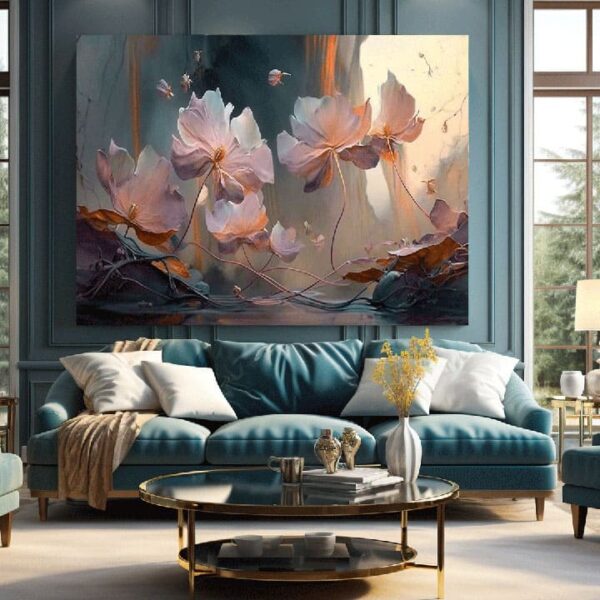 "Pink Flowers & Butterflies Canvas Art with Waterfall" - Image 4