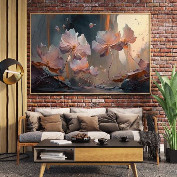 "Pink Flowers & Butterflies Canvas Art with Waterfall" - Image 5