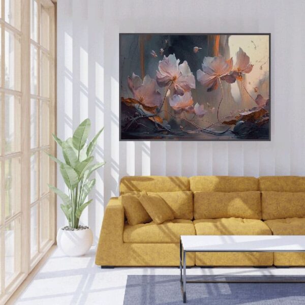 "Pink Flowers & Butterflies Canvas Art with Waterfall" - Image 7