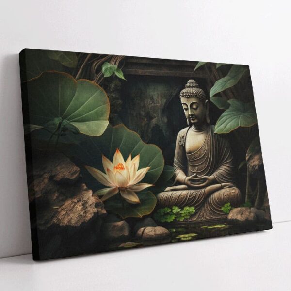 "Spiritual Canvas Art: Glowing Lotus & Buddha" - Image 7