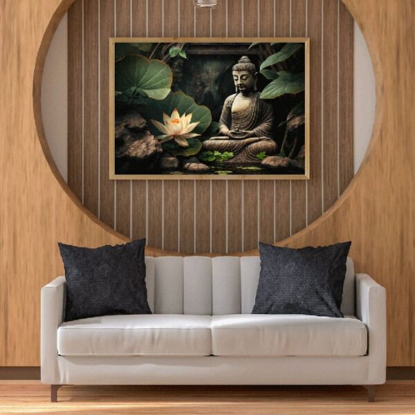 "Spiritual Canvas Art: Glowing Lotus & Buddha" - Image 4