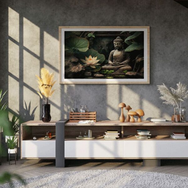 "Spiritual Canvas Art: Glowing Lotus & Buddha" - Image 3