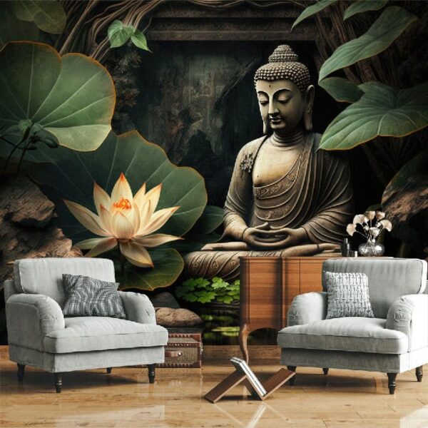 "Spiritual Lotus & Buddha Wallpaper"