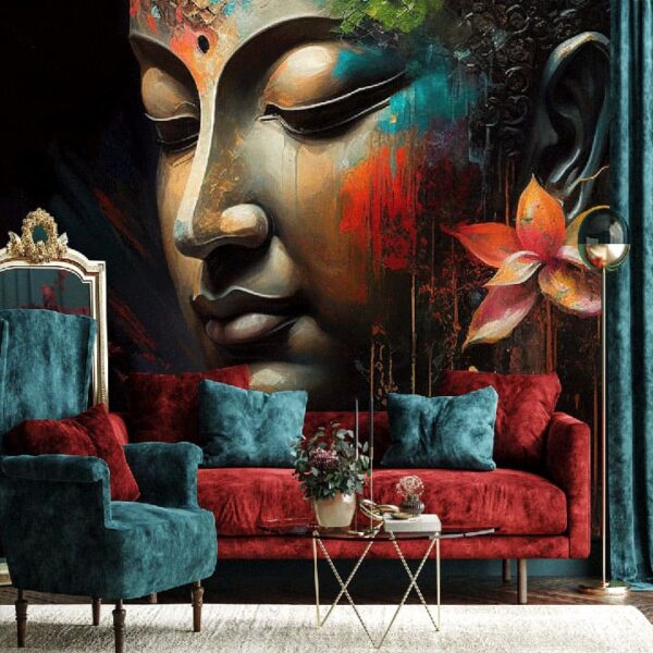 "Buddha Statue Oil Painting Wallpaper"