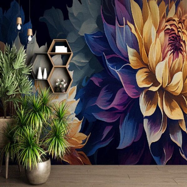 "Elegant Yellow Flower Painting Wallpaper for Homes" - Image 3