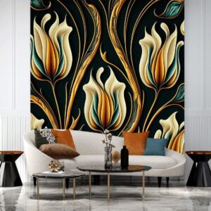 "Wallpaper featuring a beautiful tulip flower pattern with vibrant and seamless floral design for elegant interiors."