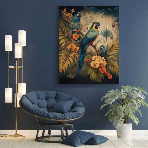 "Parrot Canvas with Palm Leaves - Tropical Wall Art" - Image 7