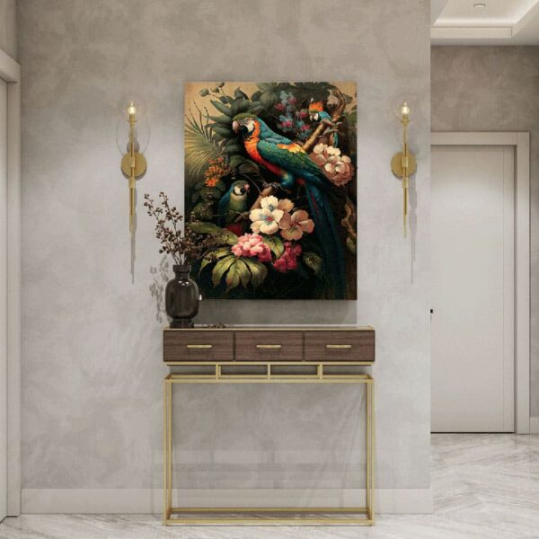 "Parrot with Palm Tree & Flower Canvas Painting" - Image 5