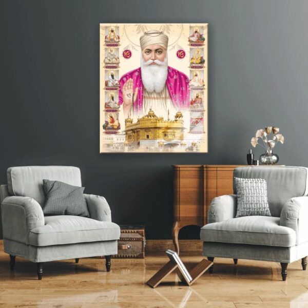 "Sikhism Art DUS Guru & Golden Temple Wall Glass" - Image 3