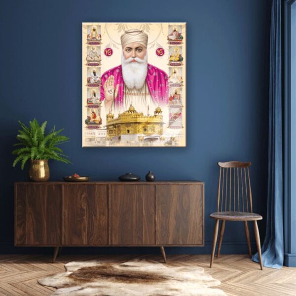 "Sikhism Art DUS Guru & Golden Temple Wall Glass" - Image 2