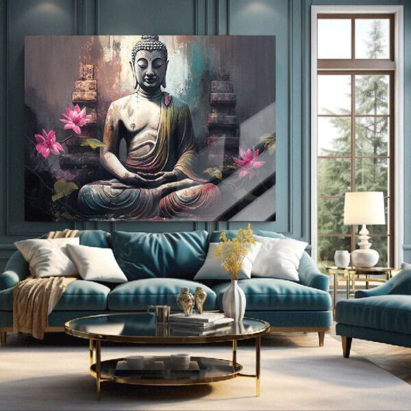 "Buddha Oil Painting Glass Art Wall Decor" - Image 7