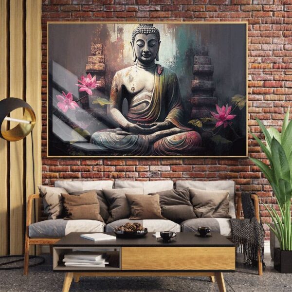 Buddha Oil Painting Glass Wall Art Decor