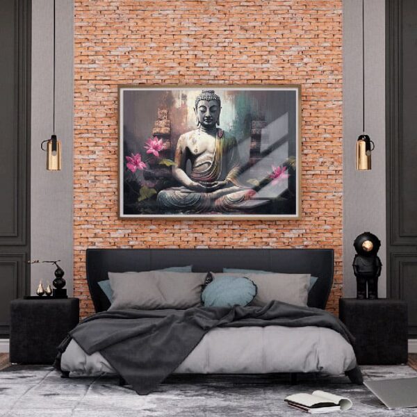 "Buddha Oil Painting Glass Art Wall Decor" - Image 6