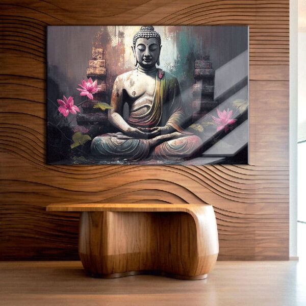 "Buddha Oil Painting Glass Art Wall Decor" - Image 5