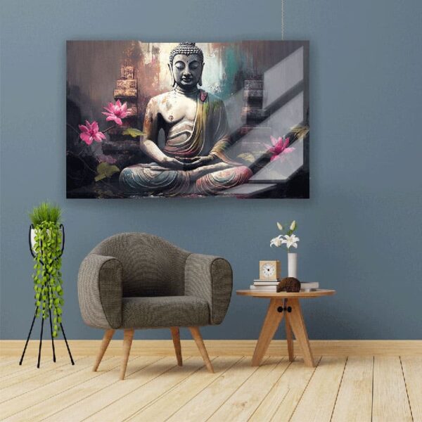 "Buddha Oil Painting Glass Art Wall Decor" - Image 2