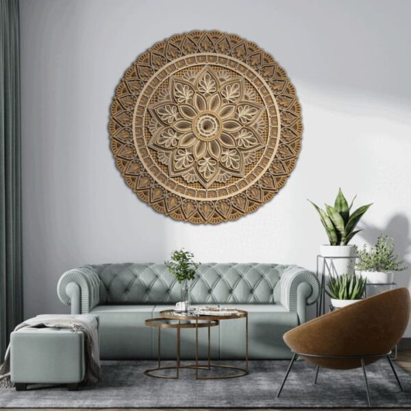 "Multilayer Wooden Mandala Flower Wall Art – Round Design" - Image 2