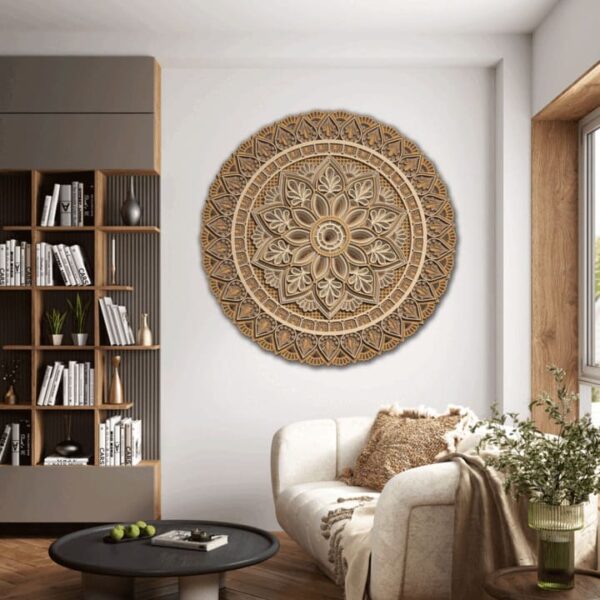 "Multilayer Wooden Mandala Flower Wall Art – Round Design" - Image 3