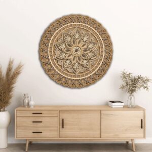 Multilayer Wooden Mandala Flower Wall Art – Round Design