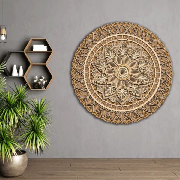 "Multilayer Wooden Mandala Flower Wall Art – Round Design" - Image 4