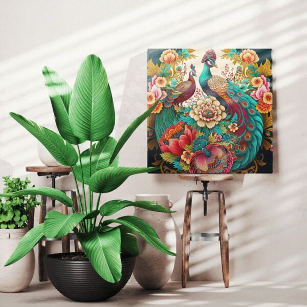 "Bright Hummingbird with Floral Patterns Wall Art" - Image 3