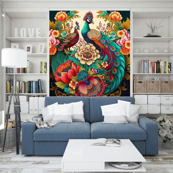 "Bright Hummingbird with Floral Patterns Wall Art" - Image 5