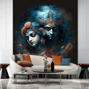 "Beautiful Radha and Krishna wallpaper showcasing divine love in a serene design."