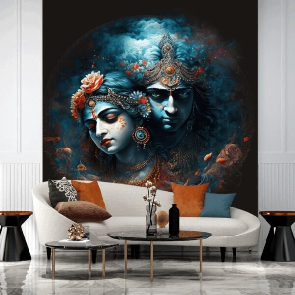 "Beautiful Radha and Krishna wallpaper showcasing divine love in a serene design."