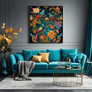 "Exotic oriental canvas art with birds and flowers"