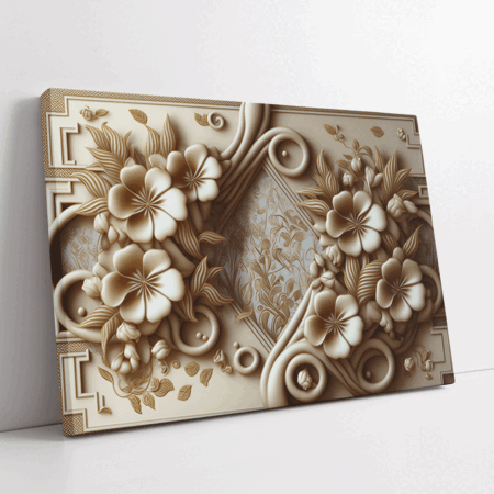 3D beige background with Flower embossing Mural Painting
