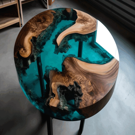The World’s Coolest Dining Table, Beautiful Live Edge Tint Ocean Blue Modern Epoxy Resin Table Epoxy Resin Dinning & Center Epoxy Table