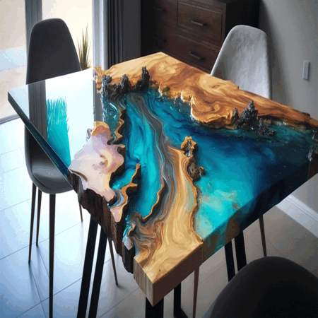 Live Edge Deep Ocean Unique Epoxy Resin Dining Table, Beautiful Design Dinning & Center Epoxy Table