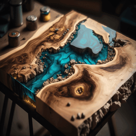 Live Edge Deep Ocean The tabletop made of epoxy resin and wood, Beautiful Live Edge Tint Ocean Blue Modern Epoxy Resin Table Epoxy Resin Dinning & Center Epoxy Table