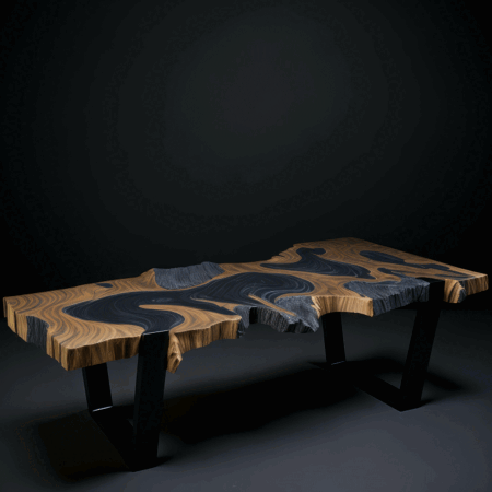 Hand Crafted, Handmade Art Decorative Coffee Table With Black Metal Legs, Modern Living Room Furniture Dinning & Center Epoxy Table