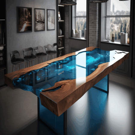 Large Modern Cool Tint Icey Blue Epoxy Resin Table Dinning & Center Epoxy Table
