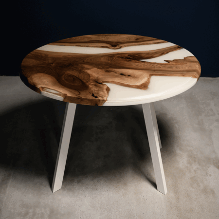Large Oval Family Table Made of Natural Wood and White Dinning & Center Epoxy Table