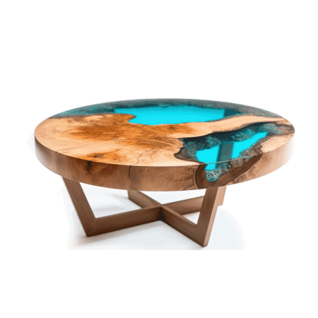 A Glass Ocean Cyan Green Epoxy Table With A Black Iron Base On White Background Epoxy Resin Dinning & Center Epoxy Table