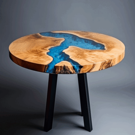 Epoxy Infused Circular Wood Table in Serene Blue Epoxy Resin Dinning & Center Epoxy Table