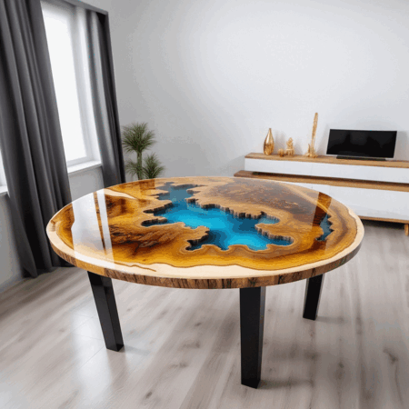 Large Table Made of Solid Wood with Epoxy Resin and Varnish. Furniture made from Rare Woods Epoxy Resin Dinning & Center Epoxy Table