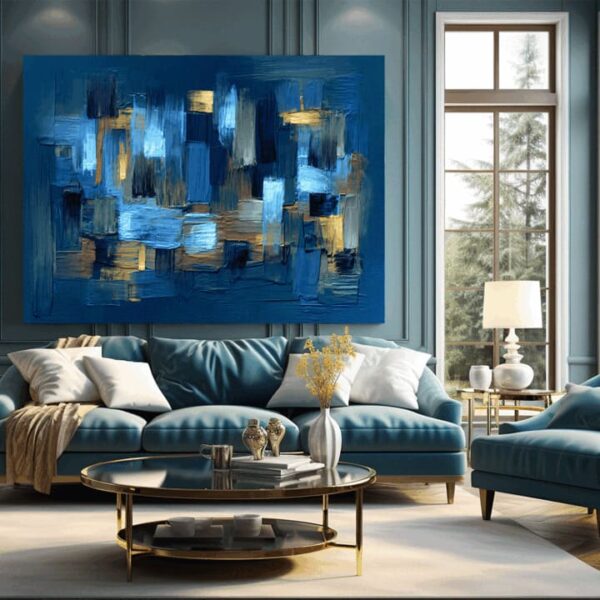 "Modern Acrylic Art with Dark Blue and Yellow Accents" - Image 2