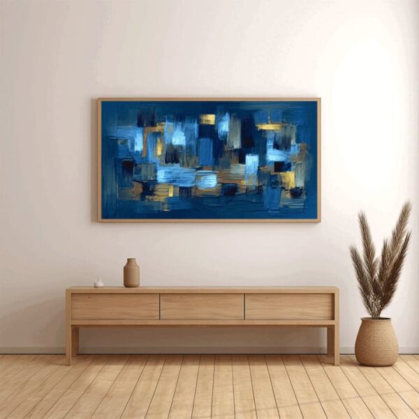 "Modern Acrylic Art with Dark Blue and Yellow Accents" - Image 5