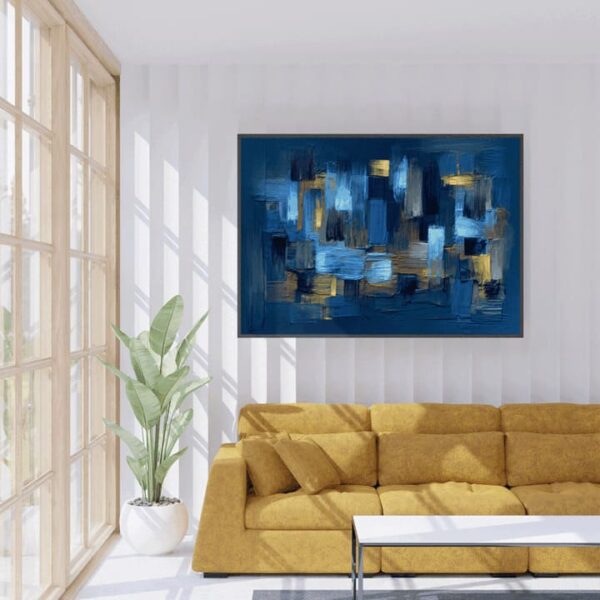 "Modern Acrylic Art with Dark Blue and Yellow Accents" - Image 4