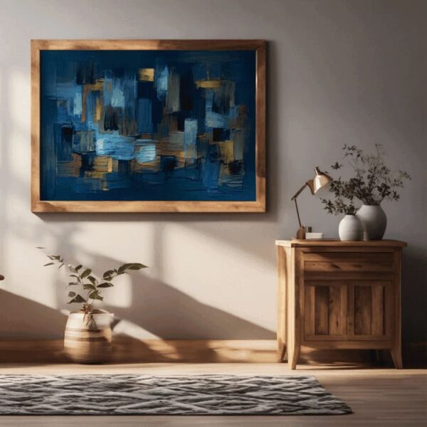 "Modern Acrylic Art with Dark Blue and Yellow Accents" - Image 3