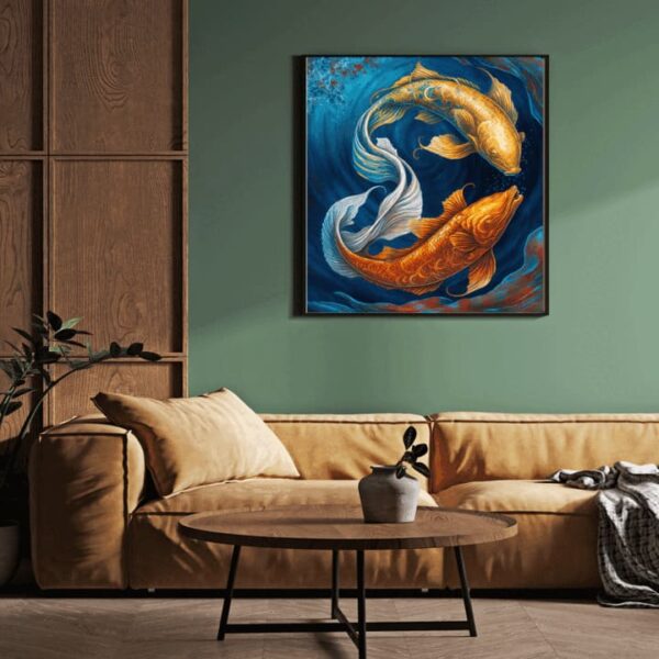 "Vibrant Koi Fish Canvas Art with Golden Carp" - Image 6