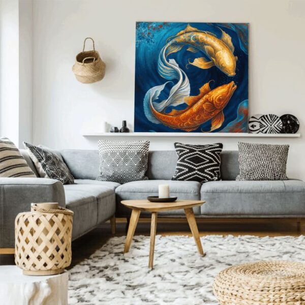 "Vibrant Koi Fish Canvas Art with Golden Carp" - Image 5