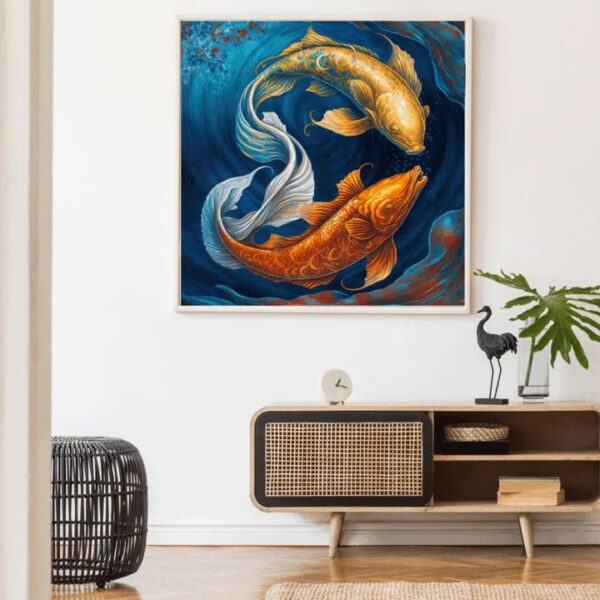 "Vibrant Koi Fish Canvas Art with Golden Carp" - Image 4