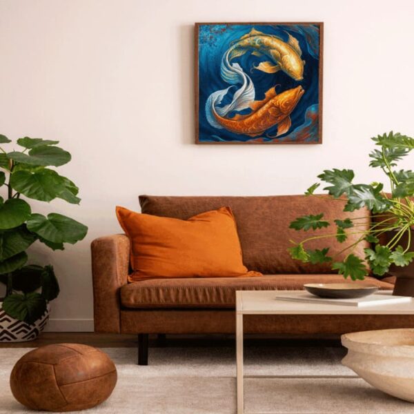 "Vibrant Koi Fish Canvas Art with Golden Carp" - Image 3