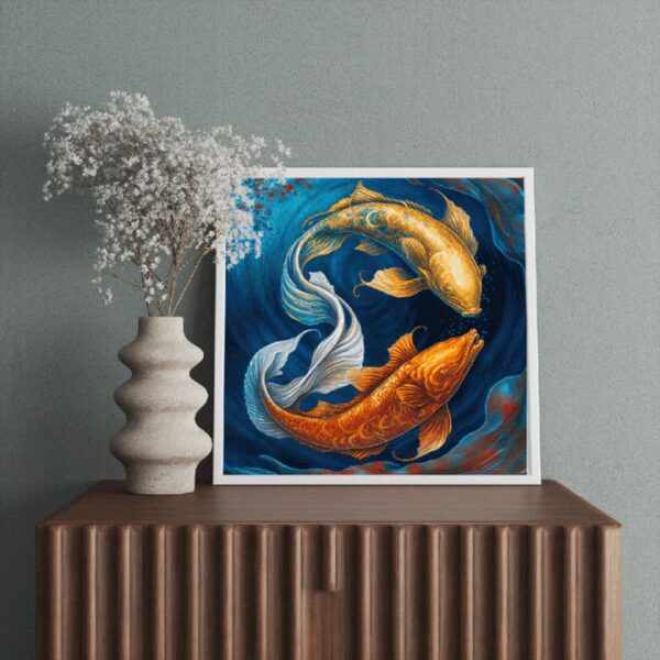 "Vibrant Koi Fish Canvas Art with Golden Carp" - Image 2