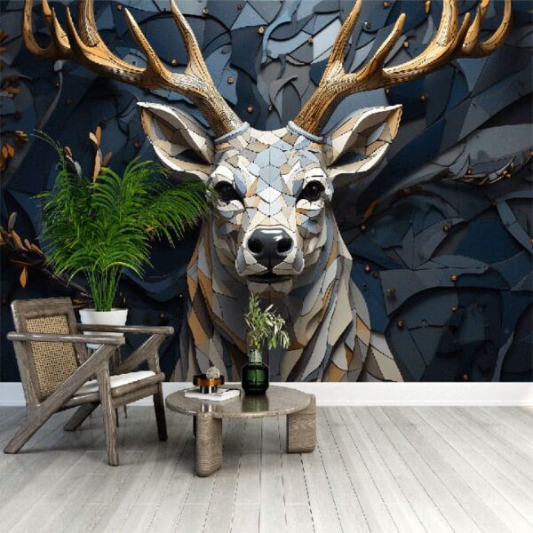 “Geometric Stone Deer Wallpaper” - Image 3