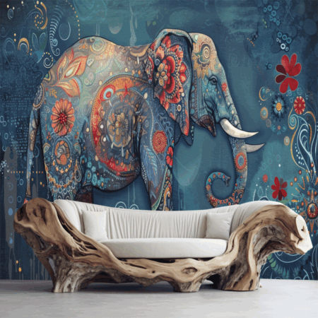 Elephant illustration, adorned with intricate, artistic and captivating patterns Wallpaper